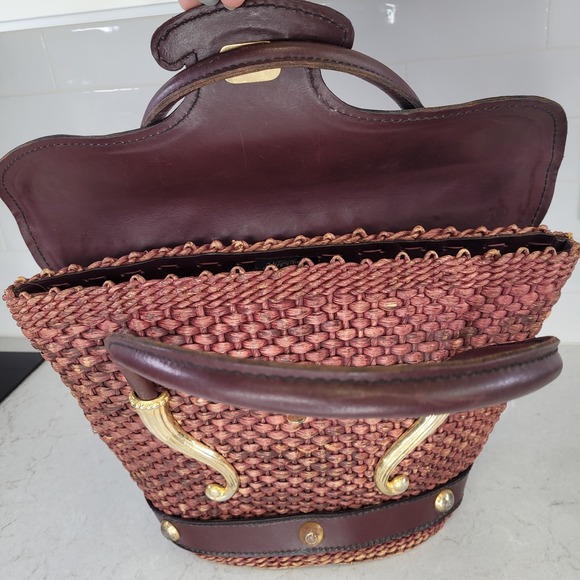Vintage‎ Saks Fifth Avenue Woven Straw & Leather Handbag - Picture 10 of 12